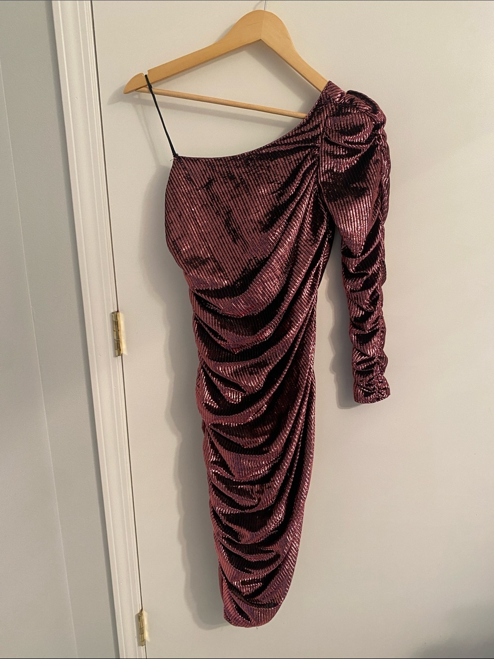 Vintage New Leaf by Shamir One-Shoulder Ruched Metallic Pink Dress Size 3/4
